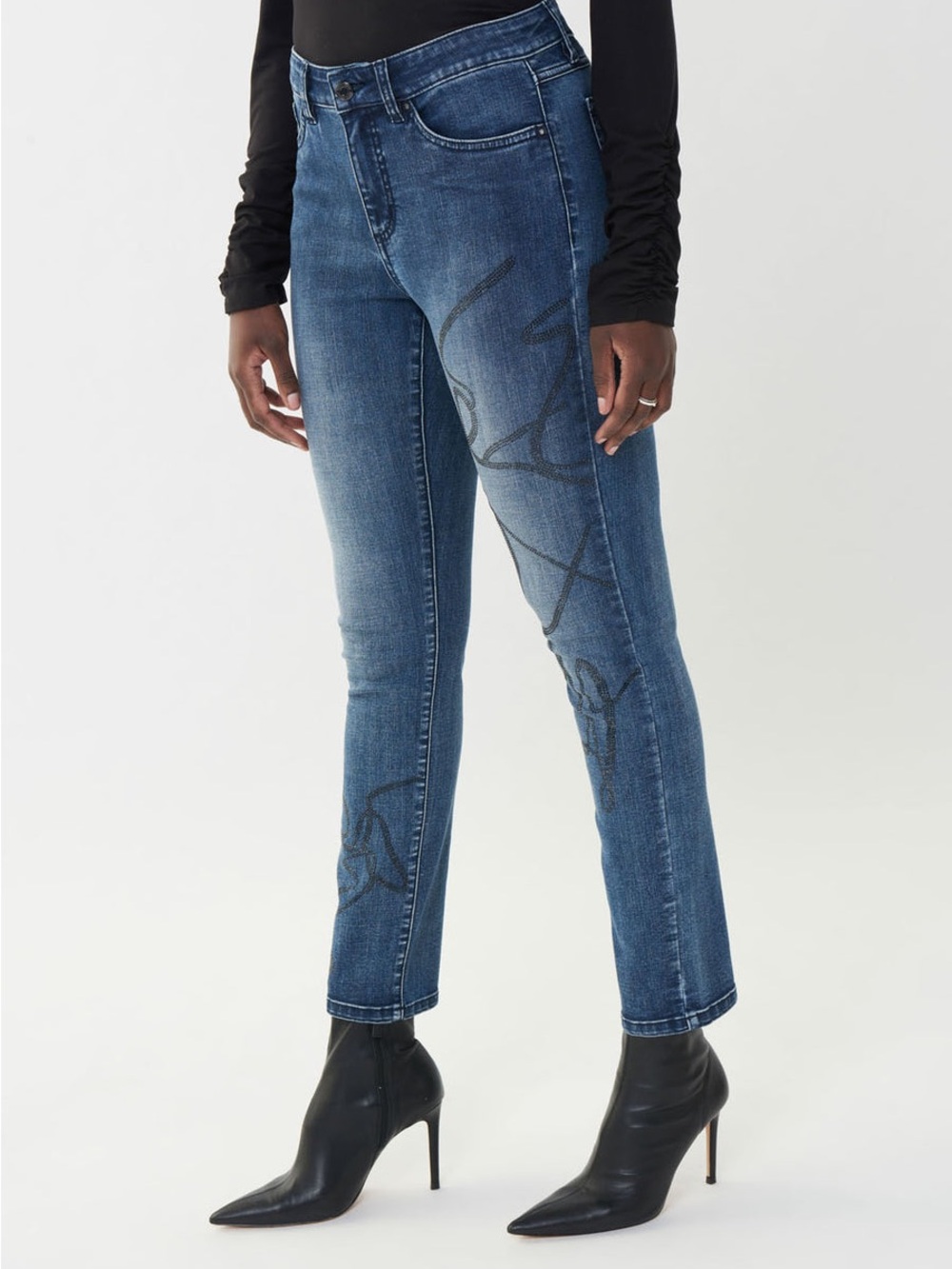 Joseph Ribkoff Blue Ankle Slim Jeans with Subtle Black Graphic